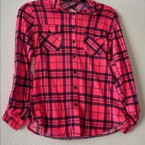 Rue21 Vibrant Hot Pink and Gray open back flannel top